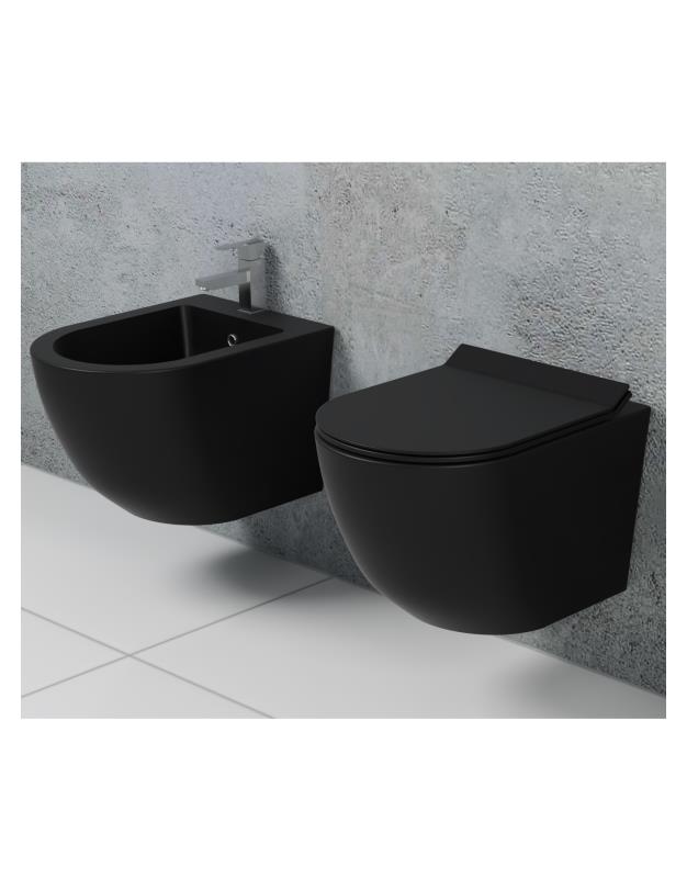 New Bent Black sanitari sospesi senza brida forma arrotondata Nero opaco