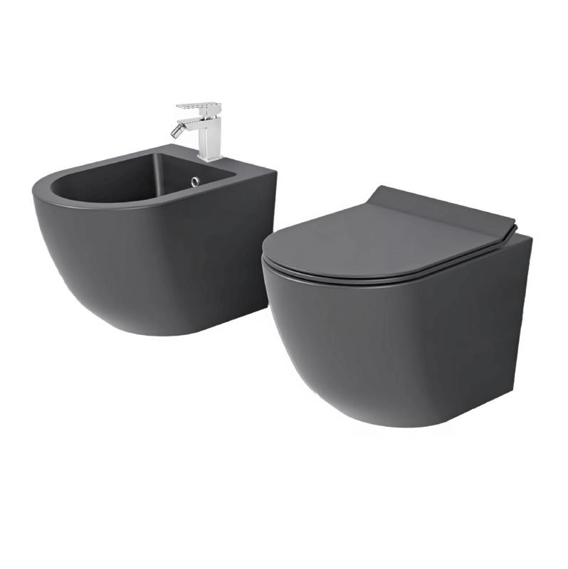 Coppia sanitari sospesi rimless nuovo grigio opaco