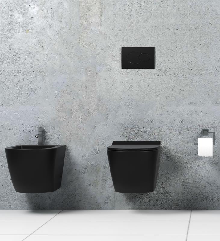 New Bent Black sanitari sospesi senza brida forma arrotondata Nero opaco