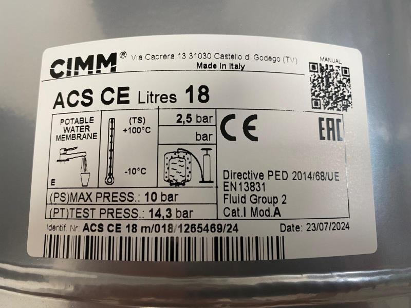 Vaso espansione Cimm ACS CE 18lt 3/4 511842