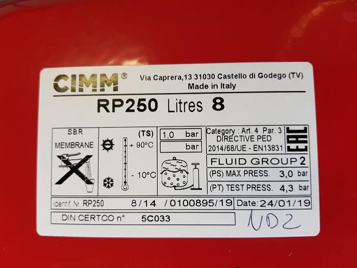 Compatibile Vaso espansione rettangolare 8lt Cimm Baxi Prime JJJ005662620