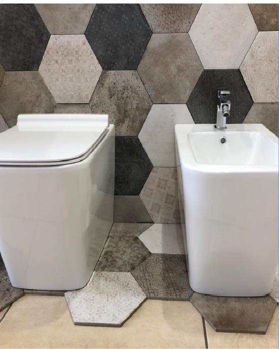 Set sanitari bagno filo muro a terra | Bianco | Versione Quadrata