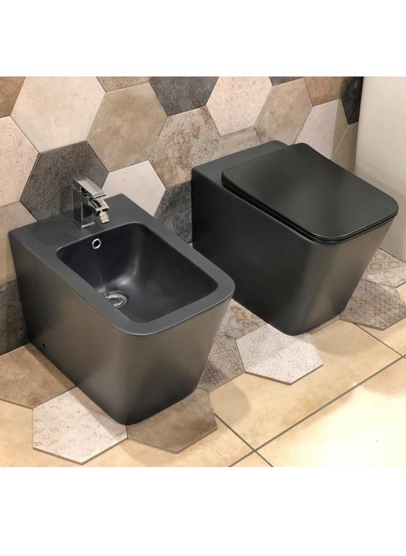 Set sanitari bagno filo muro a terra | Nero Opaco | Versione Quadrata