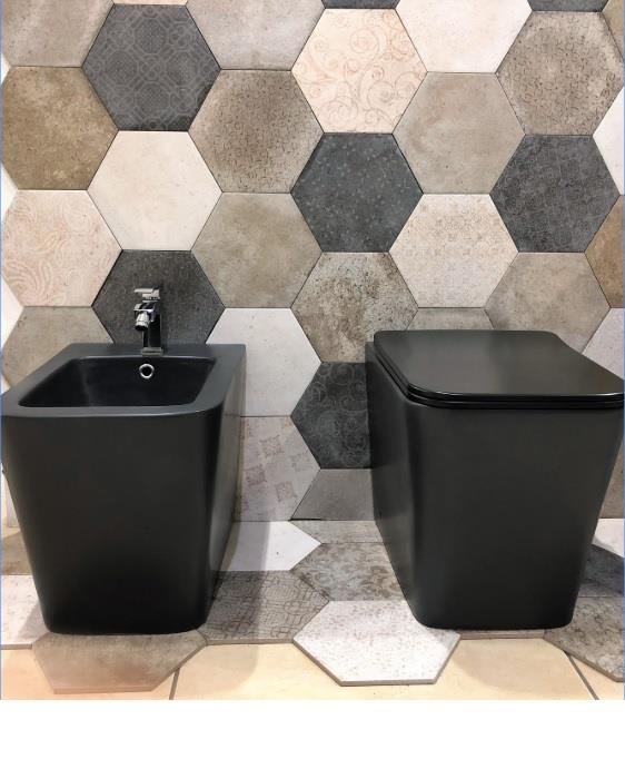 Set sanitari bagno filo muro a terra | Nero Opaco | Versione Quadrata