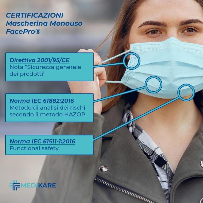 Mascherina filtrante tipo chirurgico protezione facciale Made in Italy 50 pezzi