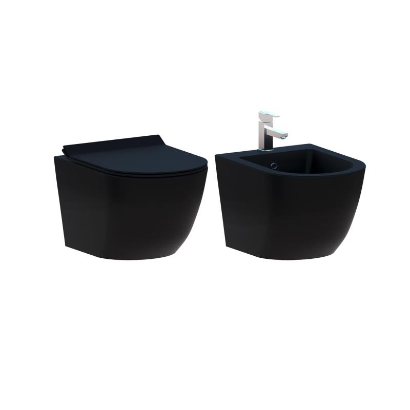 New Bent Black sanitari sospesi senza brida forma arrotondata Nero opaco
