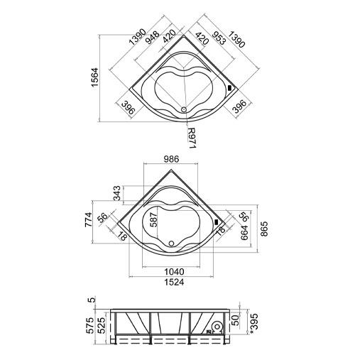 Vasca angolare con idromassaggio modello Cipro 140 x 140 bianco