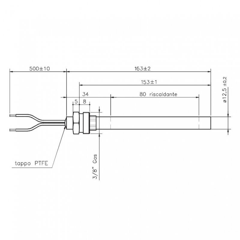 Resistenza HT Ø12,50x153mm 330W 230V raccordo 3/8 RECA62659