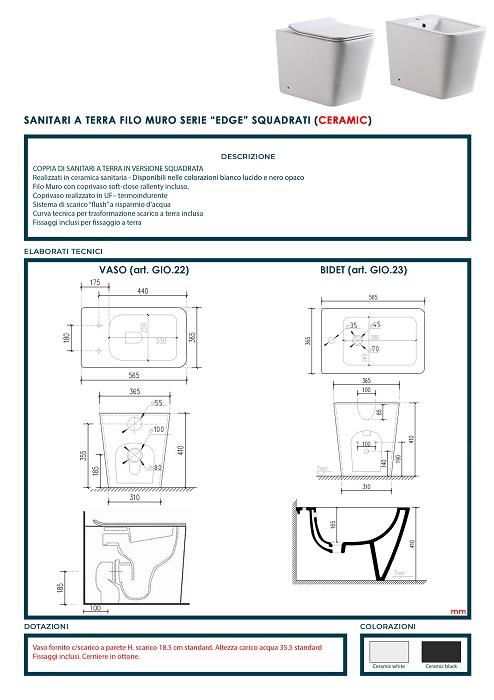 Set sanitari bagno filo muro a terra | Nero Opaco | Versione Quadrata