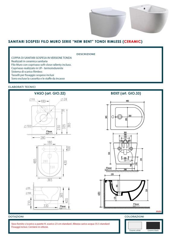 Coppia sanitari sospesi rimless nuovo grigio opaco