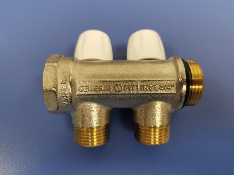 Collettore ottone 2 uscite con rubinetti acqua calda e fredda D.3/4