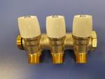 Collettore ottone 3 uscite con rubinetti acqua calda e fredda D.3/4