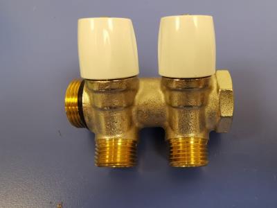 Collettore ottone 2 uscite con rubinetti acqua calda e fredda D.3/4